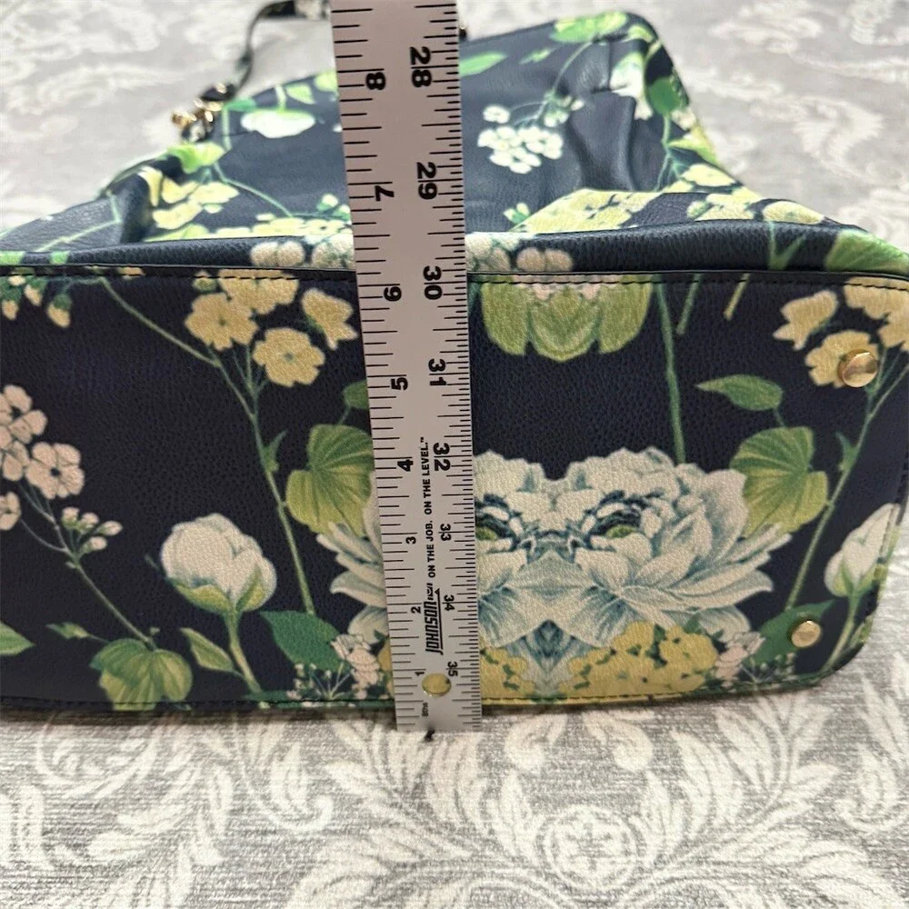 Steve Madden Satchel Crossbody Bag Large Navy Floral Chain Strap Top Zip - Picture 3 of 9